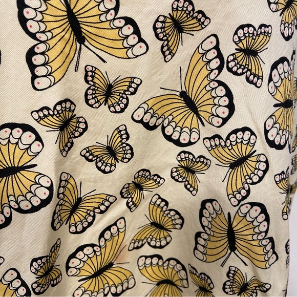 NIZA SPAIN YELLOW BUTTERFLY PRINT EMBROIDERED RIBBON SPLIT NECK SLEEVELESS DRESS - Picture 7 of 16